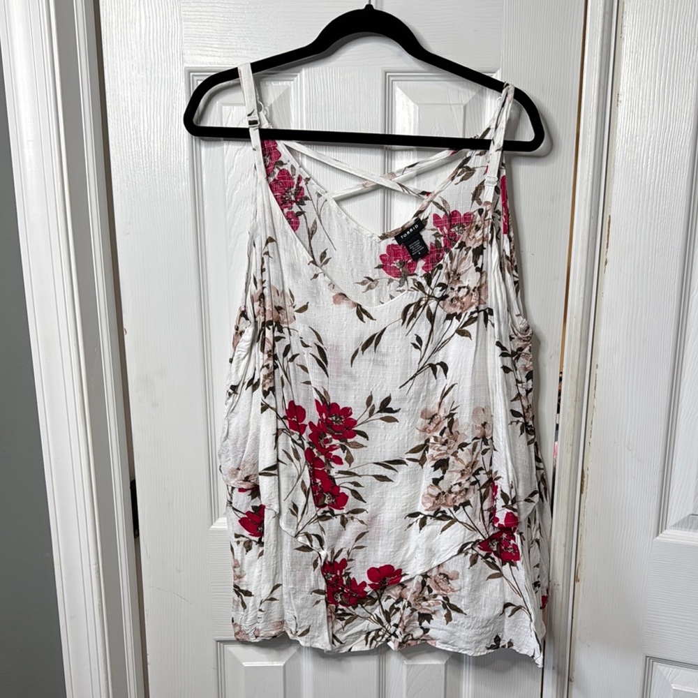 Torrid Asymmetrical White and Pink Camisole Top